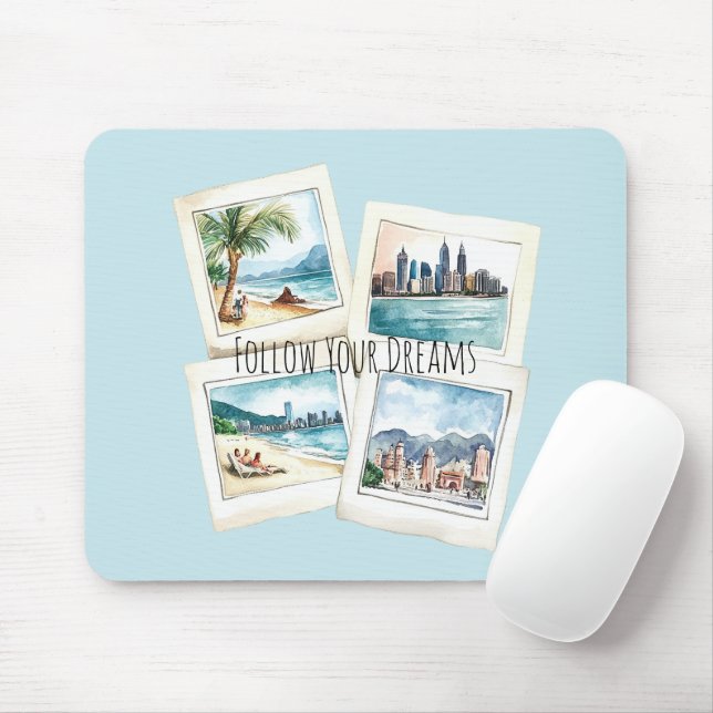 Follow Your Dreams World Travel Mousepad (Mit Mouse)