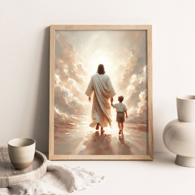 Following Him, Christian Painting, Jesus and Boy  Poster (Von Creator hochgeladen)