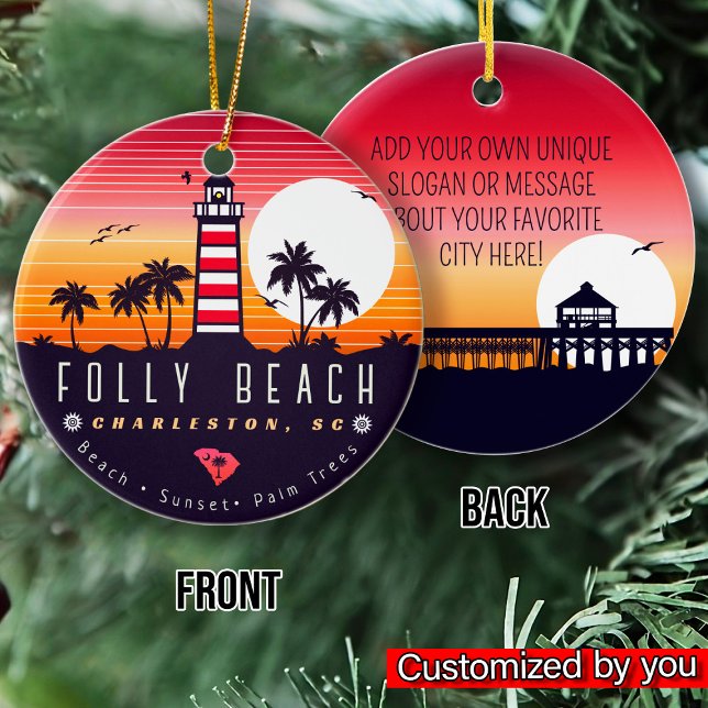 Folly Beach Leuchtturm SC Retro Sunset Souvenirs Keramik Ornament (Von Creator hochgeladen)
