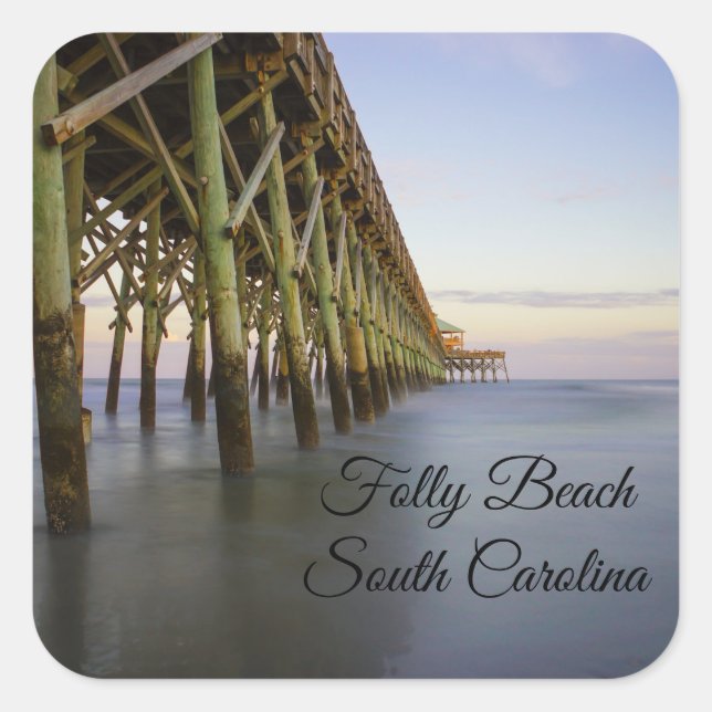Folly Beach Pier Beauty Quadratischer Aufkleber (Vorderseite)