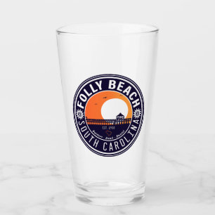 Folly Beach SC Souvenirs Retro Sunset Pier 60er Glas