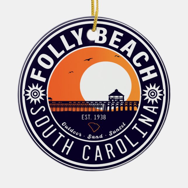 Folly Beach SC Souvenirs Retro Sunset Pier 60er Keramik Ornament (Vorne)