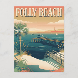 Folly Beach South Carolina Küsten-Vintage-Poster Postkarte