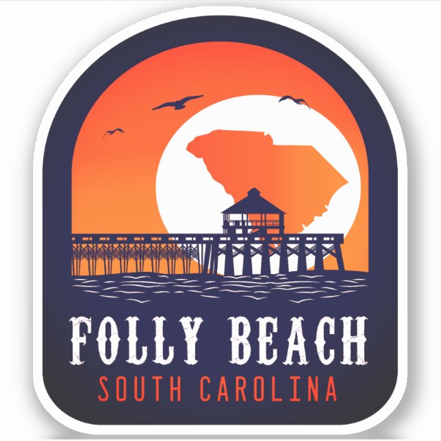 Folly Beach South Carolina Retro Souvenirs Aufkleber (Vorderseite)