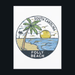 Folstrand South Carolina Vintag Postkarte<br><div class="desc">Folly Beach Handgezeichnete Abbildung mit Palmen und Wellen im Hintergrund. Ideal für alle,  die Lieben zu besuchen Folly Beach.</div>