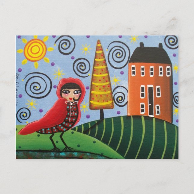 FOLT ART Red Bird by LORI EVERETT Postkarte (Vorderseite)