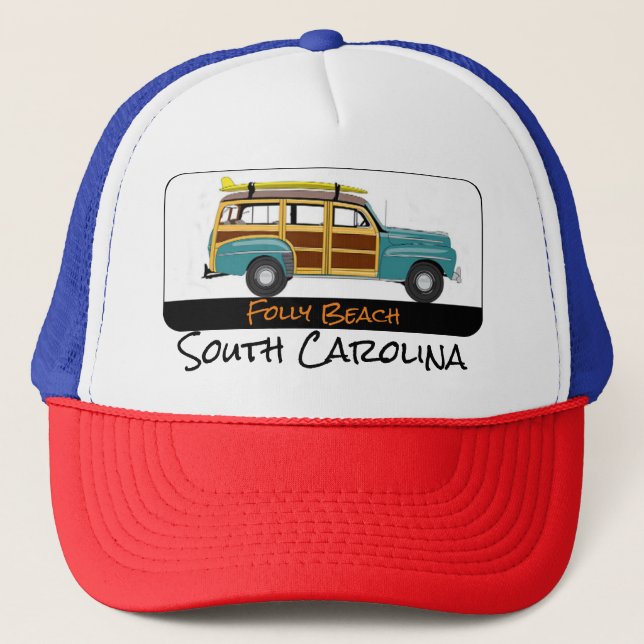 Folter Beach, South Carolina Surf Woody Trucker Ha Truckerkappe (Vorderseite)