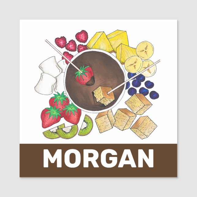 Fondue Fruit Cake Berries Marshmallow Dessert Namensschild (Vorderseite)