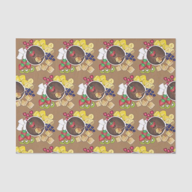Fondue Fruit Cake Berries Marshmallow Dessert Seidenpapier (Vorderseite)