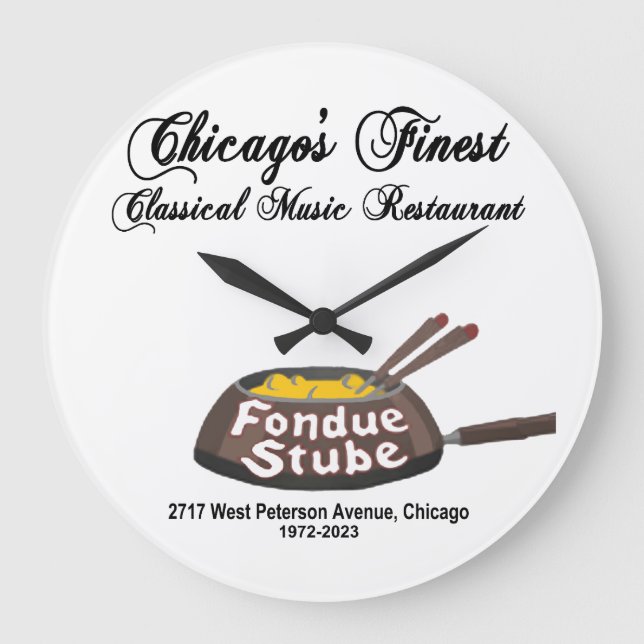Fondue Stube, Chicago, Illinois (1972-2023) Große Wanduhr (Vorderseite)