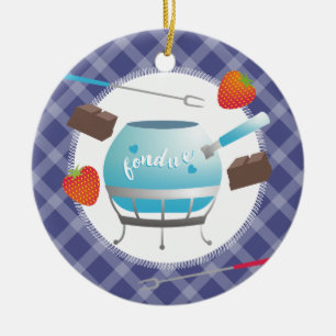 Fondueschokoladenerdbeereweihnachtsverzierung Keramik Ornament