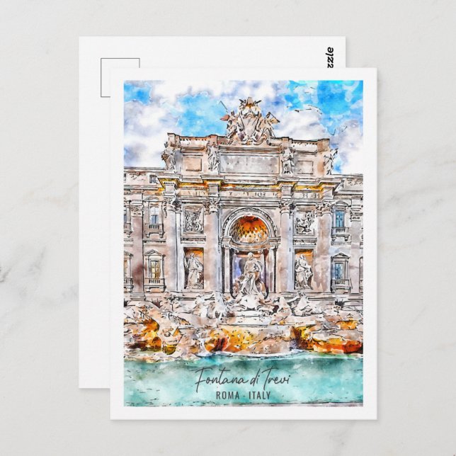 Fontana di Trevi Rom - Platz Wasserfarbe Postkarte (Vorne/Hinten)