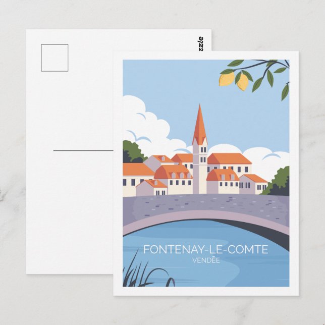 Fontenay le comte Famous Travel Place Illustration Postkarte (Vorne/Hinten)