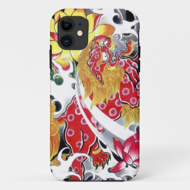 Foo Dog & Lotus Tattoo Design Case-Mate iPhone Hülle (Rückseite)