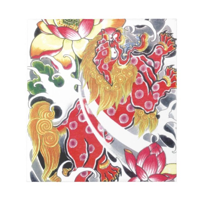 Foo Dog & Lotus Tattoo Design Notizblock (Vorderseite)
