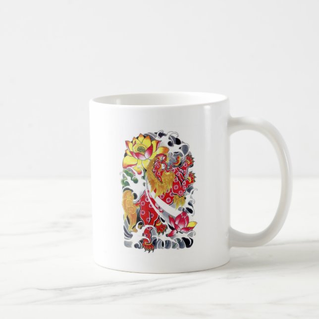 Foo Dog & Lotus Tattoo Design Tasse (Rechts)