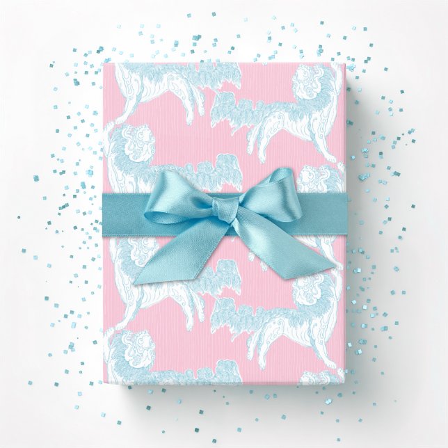 Foo Dog Waltz in Pink and Aqua Geschenkpapier (Von Creator hochgeladen)