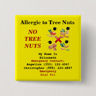 Food Allergic Alert Tree Nut Yellow Label Button