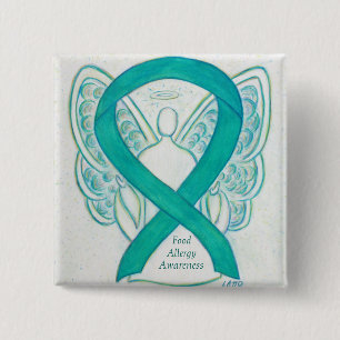 Food Allergity Awareness Angel Green Ribbon Art Bu Button
