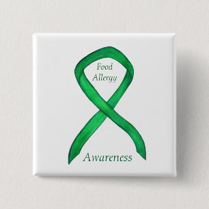 Food Allergity Awareness Green Ribbon Custom Art B Button
