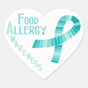 Food Allergity Awareness Heart Aquamarin Ribbon Herz-Aufkleber