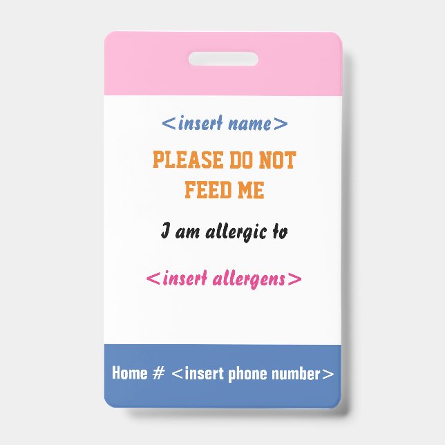 Food Allergy Abzeichen Ausweis (Vorderseite)