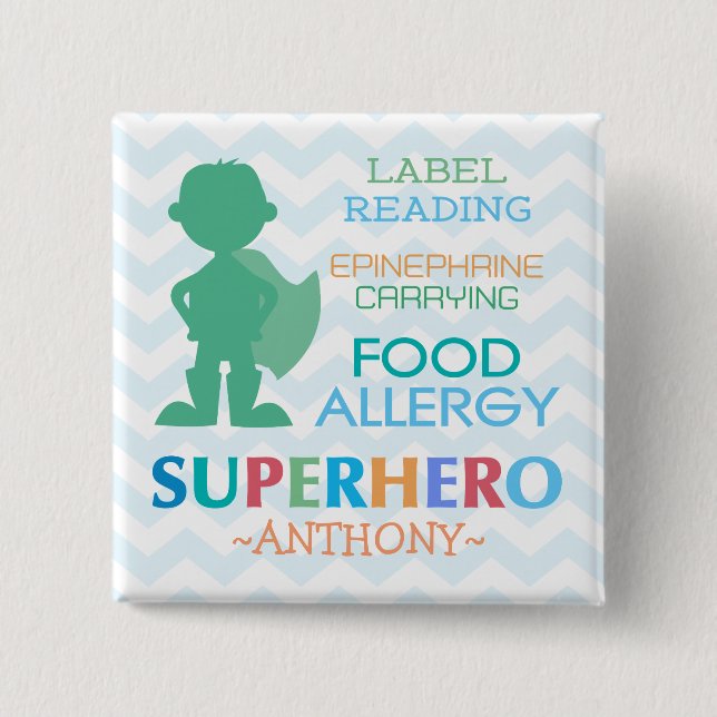 Food Allergy Alert Superhero Boy Button (Vorderseite)