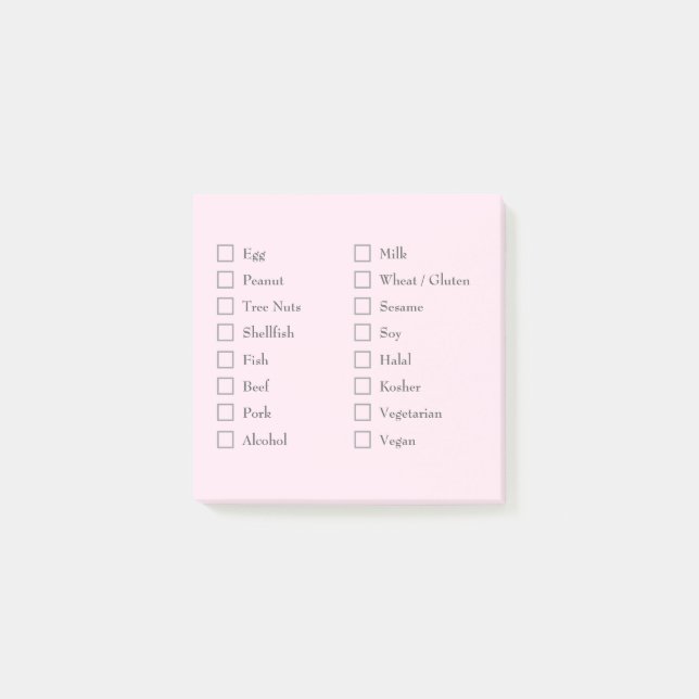Food Allergy Checklist Sticky Notes for Kitchen Post-it Klebezettel (Vorderseite)