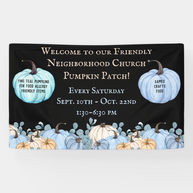 Food Allergy Friendly Aquamarin Pumpkin Patch Blac Banner (Horizontal)