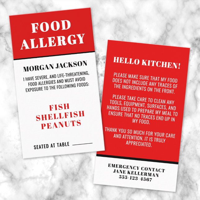 Food Allergy Kitchen Safety Card Visitenkarte (Food Allergy Kitchen Safety Card)