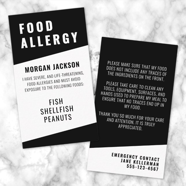 Food Allergy Safety Card Visitenkarte (Food Allergy Safety Card)