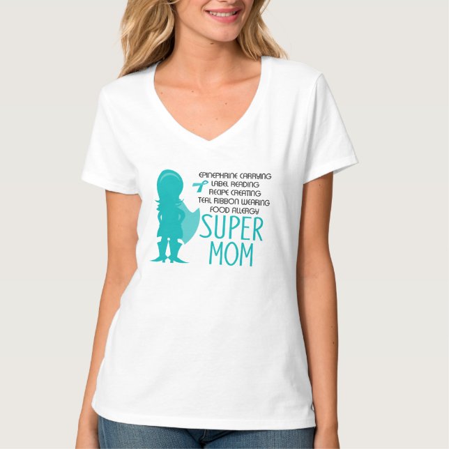 Food Allergy Super Mama Aquamarine Silhouette Shir T-Shirt (Vorderseite)