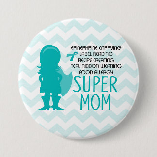 Food Allergy Super Mom Silhouette Teal Button