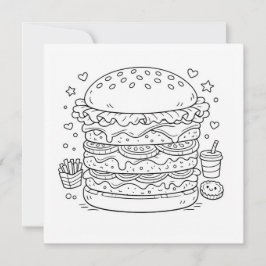 Food Burger Coloring Page Black White Card Karte