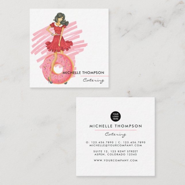 Food Catering Square Business Card Quadratische Visitenkarte (Vorne/Hinten)