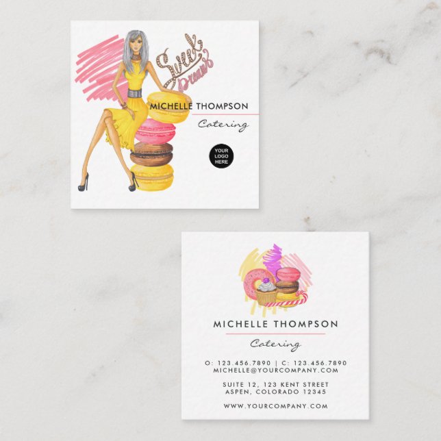 Food Catering Square Business Card Quadratische Visitenkarte (Vorne/Hinten)