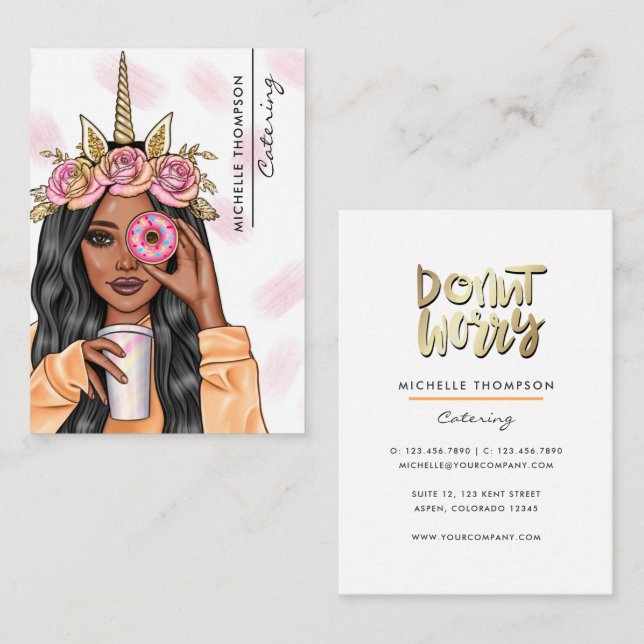 Food Catering Whimsical Unicorn Lady Business Card Visitenkarte (Vorne/Hinten)