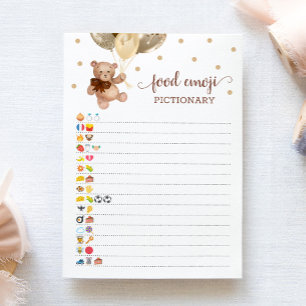 Food Emoji Pictionary game Brown Teddy Bear Card Einladung