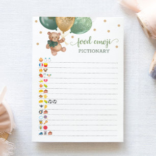 Food Emoji Pictionary game Sage Teddy Bear Card Einladung