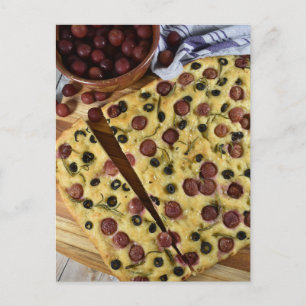 Food Fotografy Grape Black Olive Focaccia Brot Postkarte