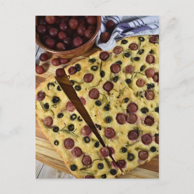 Food Fotografy Grape Black Olive Focaccia Brot Postkarte (Vorderseite)