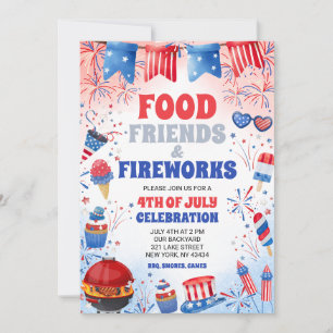 Food, Freunde & Feuerwerk 4. Juli Party Einladung