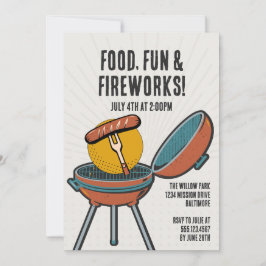 Food Fun Fireworks Barbecue 4. Juli GRILLEN Party Einladung