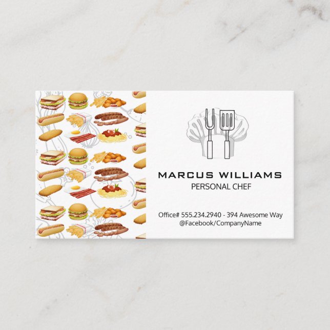 Food Icons | Koch-Hut und Küchenwerkzeuge Visitenkarte (Vorderseite)