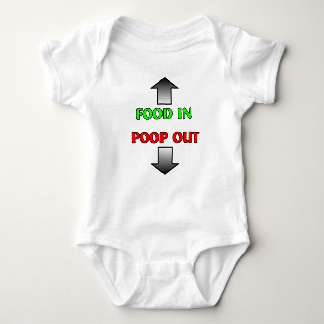 Food In Kack Out Funny Baby Romper Spaß Baby Strampler (Vorderseite)