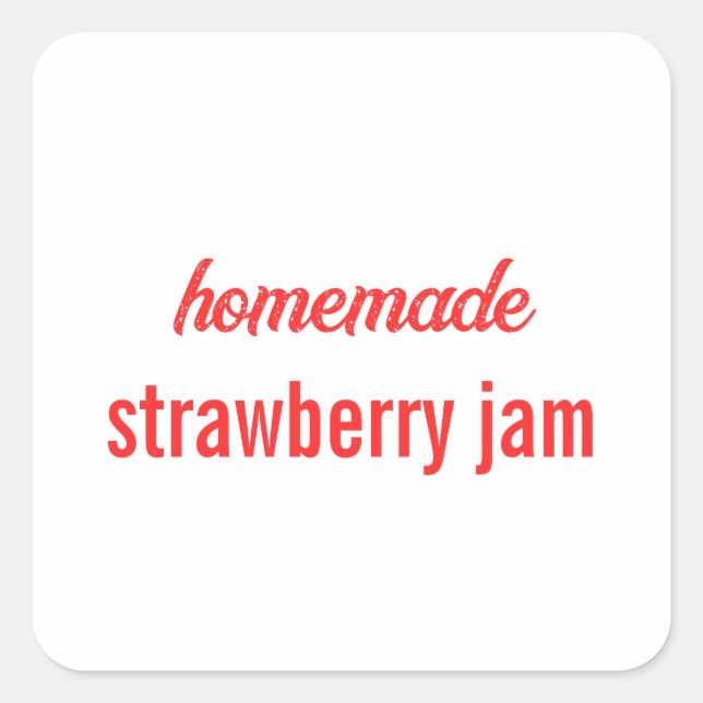 Food Label Canning Jar Strawberry Jam Sauce Bäcker Quadratischer Aufkleber (Vorderseite)