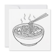 Food Noodle Black White Coloring Page Card