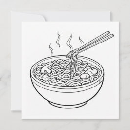 Food Noodle Black White Coloring Page Card