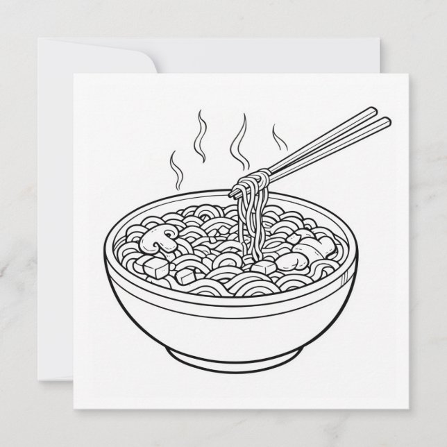 Food Noodle Black White Coloring Page Card (Vorderseite)