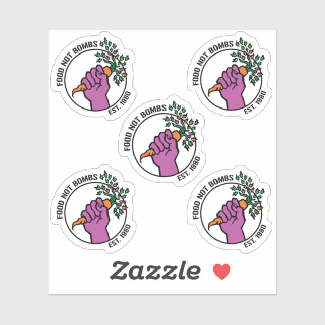 Food Not Bombs logo sticker pack w/text & year (Blatt)